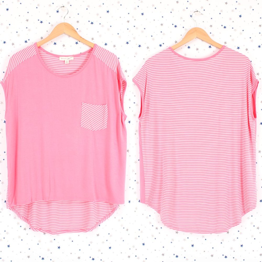 Plus Size Knit Top Coral Pink Off White